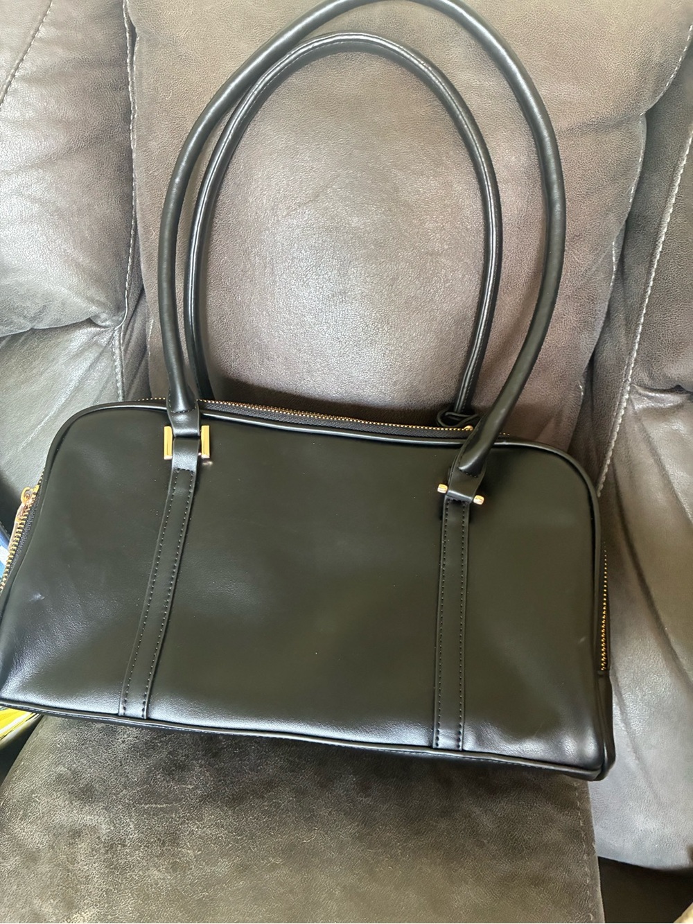 Urban Expressions Black Leather Shoulder Satchel with Gold Hardware
